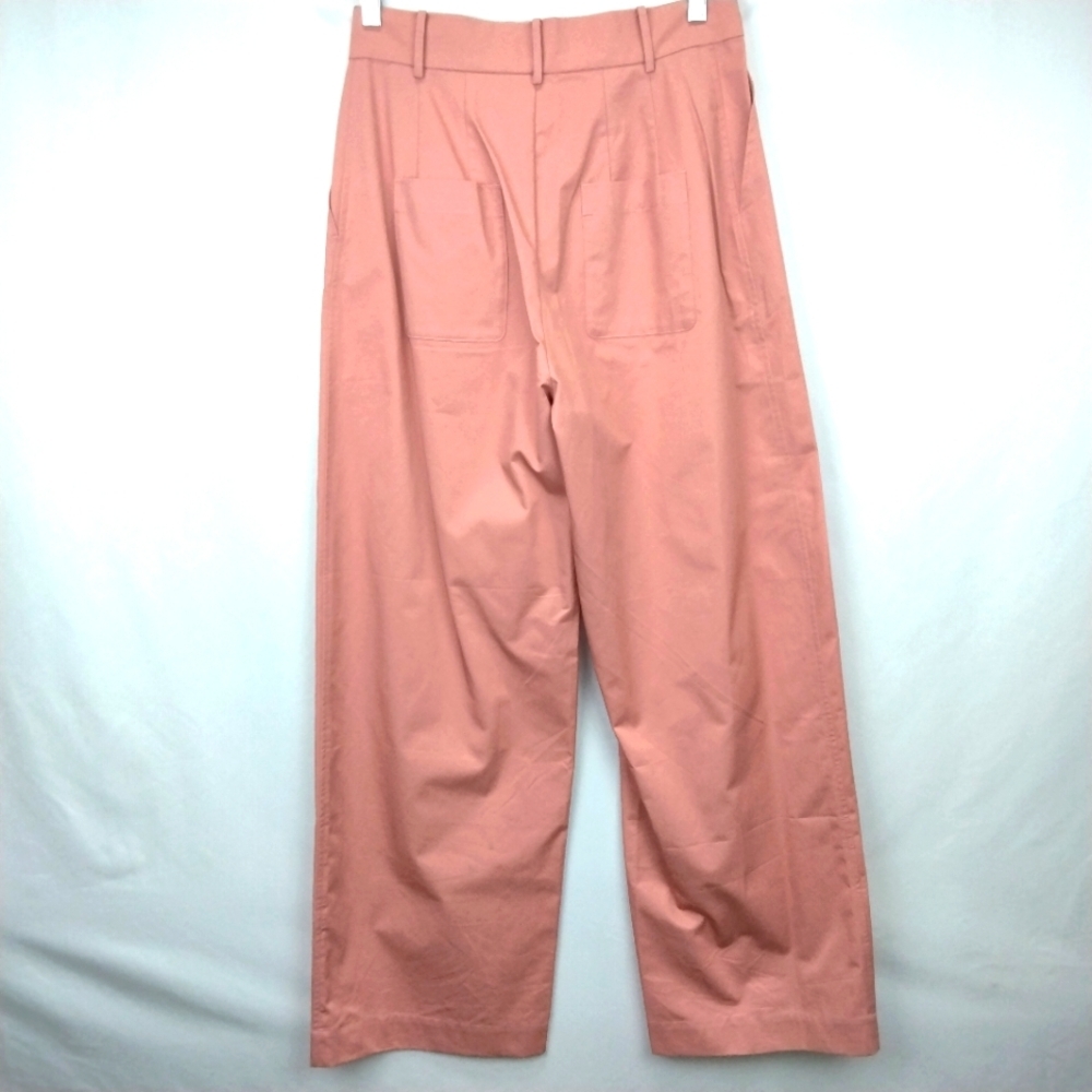 🆕 Lattelier Asymmetrical Closure Wide Leg Trousers in Light Salmon Coral Sz. Sm - Picture 4 of 6